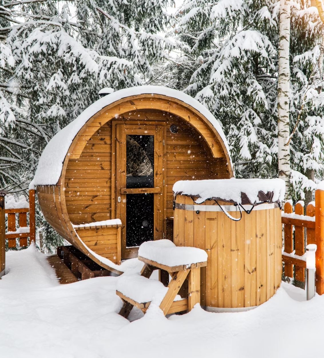 Sauna extérieur neige hiver
